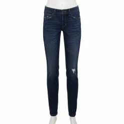 Women's Sonoma Goods For Life® Supersoft Stretch Midrise Skinny Jeans -Sonoma Clothing Store 2954787 Destructed Dark Indigo
