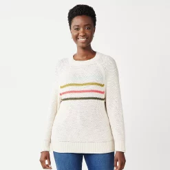 Women's Sonoma Goods For Life® All Over Stitch Crewneck Sweater -Sonoma Clothing Store 4923526 Beige Stripe