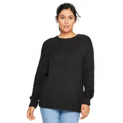 Women's Sonoma Goods For Life® All Over Stitch Crewneck Sweater -Sonoma Clothing Store 4923526 Black
