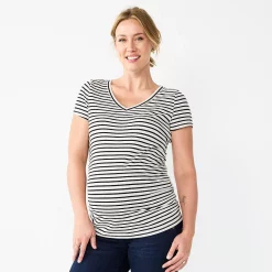 Maternity Sonoma Goods For Life® Essential V-Neck Tee -Sonoma Clothing Store 4980526 White Stripe