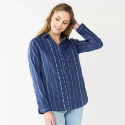 Women's Sonoma Goods For Life® Essential Everyday Button-Down Shirt 32 Women's Sonoma Goods For Life® Essential Everyday Button-Down Shirt -Sonoma Clothing Store 4991213 Blue Multi Stripe