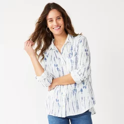 Women's Sonoma Goods For Life® Essential Everyday Button-Down Shirt 29 Women's Sonoma Goods For Life® Essential Everyday Button-Down Shirt -Sonoma Clothing Store 4991213 Blue Tie Dye