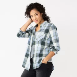 Women's Sonoma Goods For Life® Essential Everyday Button-Down Shirt 28 Women's Sonoma Goods For Life® Essential Everyday Button-Down Shirt -Sonoma Clothing Store 4991213 Green Blue Plaid