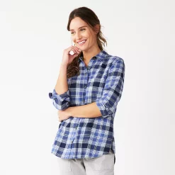 Women's Sonoma Goods For Life® Essential Everyday Button-Down Shirt 25 Women's Sonoma Goods For Life® Essential Everyday Button-Down Shirt -Sonoma Clothing Store 4991213 Light Blue Plaid
