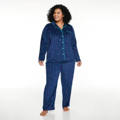 Plus Size Sonoma Goods For Life® Velour Pajama Shirt & Pajama Pants Set -Sonoma Clothing Store 5033014 Navy Dot