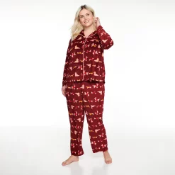 Plus Size Sonoma Goods For Life® Velour Pajama Shirt & Pajama Pants Set -Sonoma Clothing Store 5033014 Red Dogs
