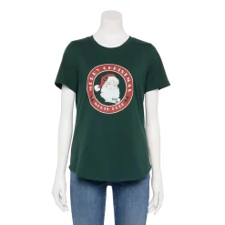 Women's Sonoma Goods For Life® Short Sleeve Holiday Graphic Tee -Sonoma Clothing Store 5180762 Green Santa