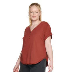 Plus Size Sonoma Goods For Life® Dolman Short Sleeve Button Front Top -Sonoma Clothing Store 5204508 Marsala Flower