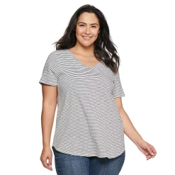 Plus Size Sonoma Goods For Life® V-Neck Tunic Tee -Sonoma Clothing Store 5209140 Black White Stripe