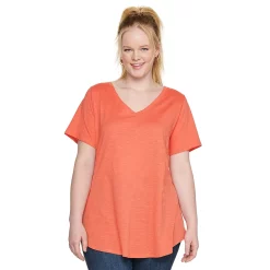 Plus Size Sonoma Goods For Life® V-Neck Tunic Tee -Sonoma Clothing Store 5209140 Oak Orange