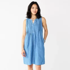 Women's Sonoma Goods For Life® Pintuck Linen-Blend Dress -Sonoma Clothing Store 5215954 Chambray