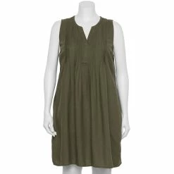 Plus Size Sonoma Goods For Life® Pintuck Linen-Blend Dress -Sonoma Clothing Store 5223428 Olive Night