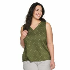 Plus Size Sonoma Goods For Life® V-Neck Tank -Sonoma Clothing Store 5226888 Olive Diamond Geo