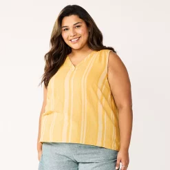 Plus Size Sonoma Goods For Life® V-Neck Tank -Sonoma Clothing Store 5226888 Yellow Stripe