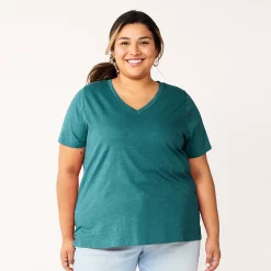 Plus Size Sonoma Goods For Life® Everyday V-Neck Tee -Sonoma Clothing Store 5232140 Teal