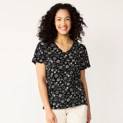 Plus Size Sonoma Goods For Life® Everyday V-Neck Tee -Sonoma Clothing Store 5232145 Black Sun Trees