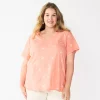 Plus Size Sonoma Goods For Life® Everyday V-Neck Tee -Sonoma Clothing Store 5232145 Coral Medium Floral