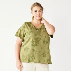 Plus Size Sonoma Goods For Life® Everyday V-Neck Tee -Sonoma Clothing Store 5232145 Green Floral