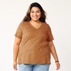 Plus Size Sonoma Goods For Life® Everyday V-Neck Tee -Sonoma Clothing Store 5232145 Texture Brown