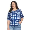 Plus Size Sonoma Goods For Life® Elbow Smocked Neck Top -Sonoma Clothing Store 5232730 Navy Dye Squares