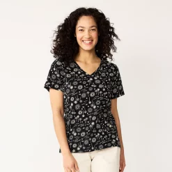 Petite Sonoma Goods For Life® Everyday Short Sleeve V-Neck Tee -Sonoma Clothing Store 5234230 Black Sun Trees