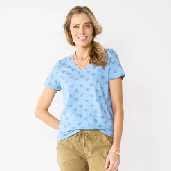 Petite Sonoma Goods For Life® Everyday Short Sleeve V-Neck Tee -Sonoma Clothing Store 5234230 Blue Mini Floral