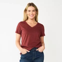 Petite Sonoma Goods For Life® Everyday Short Sleeve V-Neck Tee -Sonoma Clothing Store 5234230 Brown