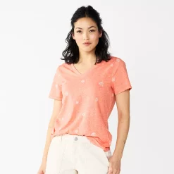 Petite Sonoma Goods For Life® Everyday Short Sleeve V-Neck Tee -Sonoma Clothing Store 5234230 Coral Mini Floral