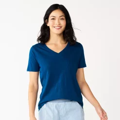 Petite Sonoma Goods For Life® Everyday Short Sleeve V-Neck Tee -Sonoma Clothing Store 5234230 Dark Blue