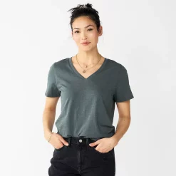 Petite Sonoma Goods For Life® Everyday Short Sleeve V-Neck Tee -Sonoma Clothing Store 5234230 Dark Gray Green