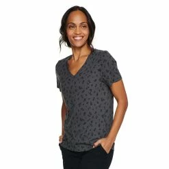 Petite Sonoma Goods For Life® Everyday Short Sleeve V-Neck Tee -Sonoma Clothing Store 5234230 Dark Gray Mini Floral