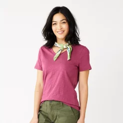 Petite Sonoma Goods For Life® Everyday Short Sleeve V-Neck Tee -Sonoma Clothing Store 5234230 Dark Raspberry