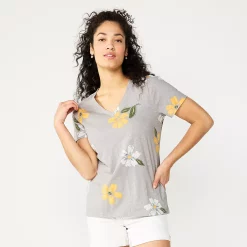 Petite Sonoma Goods For Life® Everyday Short Sleeve V-Neck Tee -Sonoma Clothing Store 5234230 Large Gray Floral