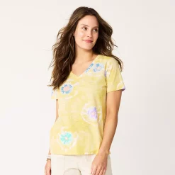 Petite Sonoma Goods For Life® Everyday Short Sleeve V-Neck Tee -Sonoma Clothing Store 5234230 Lemon Yellow Circle Dy