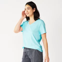 Petite Sonoma Goods For Life® Everyday Short Sleeve V-Neck Tee -Sonoma Clothing Store 5234230 Light Blue