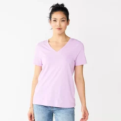 Petite Sonoma Goods For Life® Everyday Short Sleeve V-Neck Tee -Sonoma Clothing Store 5234230 Light Lilac