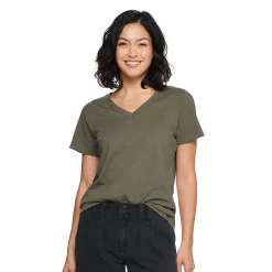 Petite Sonoma Goods For Life® Everyday Short Sleeve V-Neck Tee -Sonoma Clothing Store 5234230 Olive