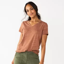 Petite Sonoma Goods For Life® Everyday Short Sleeve V-Neck Tee -Sonoma Clothing Store 5234230 Puebla Brown