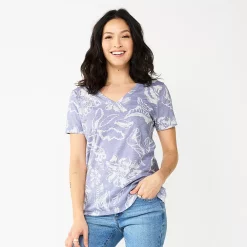 Petite Sonoma Goods For Life® Everyday Short Sleeve V-Neck Tee -Sonoma Clothing Store 5234230 Purple Floral