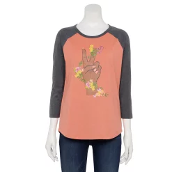 Women's Sonoma Goods For Life® Three Quarter Sleeve Baseball Graphic Tee -Sonoma Clothing Store 5242169 Pink Peace Floral