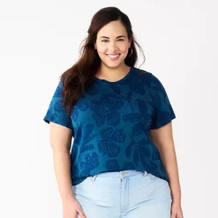 Plus Size Sonoma Goods For Life® Everyday Crewneck Tee -Sonoma Clothing Store 5259072 Navy Tropical Floral