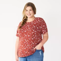 Plus Size Sonoma Goods For Life® Everyday Crewneck Tee -Sonoma Clothing Store 5259072 Rust Sun Trees