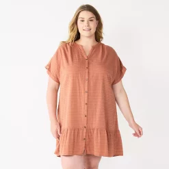 Women's Sonoma Goods For Life® Button Front Tunic Dress -Sonoma Clothing Store 5262140 Mocha Frosting