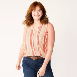 Women's Sonoma Goods For Life® V-Neck Tank -Sonoma Clothing Store 5297402 Red Mixed Stripe