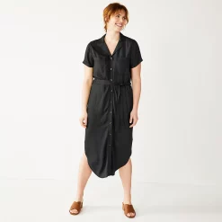 Women's Sonoma Goods For Life® Button Front Midi Shirt Dress -Sonoma Clothing Store 5345259 Black