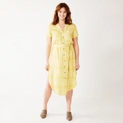 Women's Sonoma Goods For Life® Button Front Midi Shirt Dress -Sonoma Clothing Store 5345259 Citron Dots