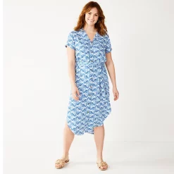 Women's Sonoma Goods For Life® Button Front Midi Shirt Dress -Sonoma Clothing Store 5345259 Indigo Quilt
