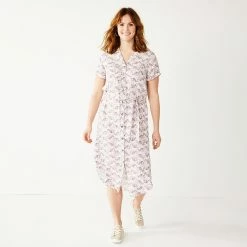 Women's Sonoma Goods For Life® Button Front Midi Shirt Dress -Sonoma Clothing Store 5345259 Plum Quilt