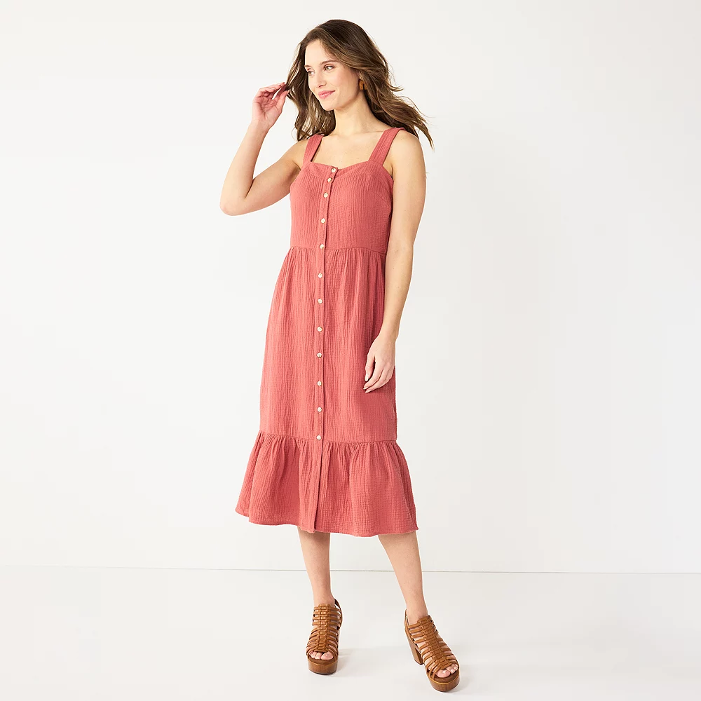 Women's Sonoma Goods For Life® x Lauren Lane Button Front Flounce Dress 4 Women's Sonoma Goods For Life® x Lauren Lane Button Front Flounce Dress - Image 2