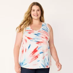 Plus Size Sonoma Goods For Life® V-Neck Swing Tank -Sonoma Clothing Store 5497118 Blue Spiral Dye